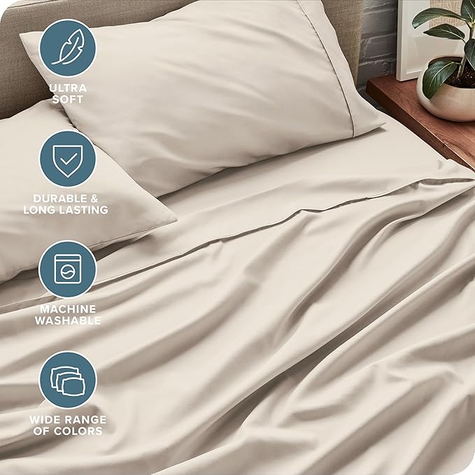 Bare Home King Sheet Set - Luxury 1800 Ultra-Soft Microfiber King Bed Sheets - Double Brushed - Deep Pockets - Easy Fit - 4 Piece Set - Bedding Sheets & Pillowcases (King, Wheat)