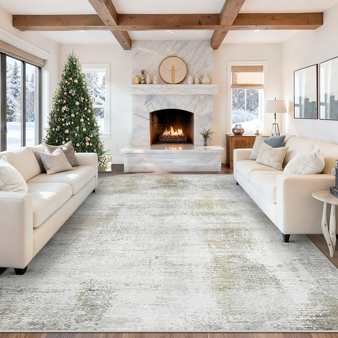 8x10 Area Rugs for Living Room: Washable Modern Abstract Rug Large Soft Non-Slip Rugs Indoor Low-Pile Carpet for Bedroom Dining Room Home Office (Beige, 8'x10')