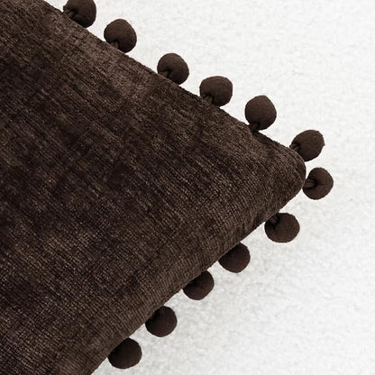 CaliTime Throw Pillow Covers Decorative 22 X 22 Inches Pack of 2 Cozy Solid Dyed Soft Chenille Cushion Cases with Pom Poms for Couch Sofa Bed Living Room Home Coffee