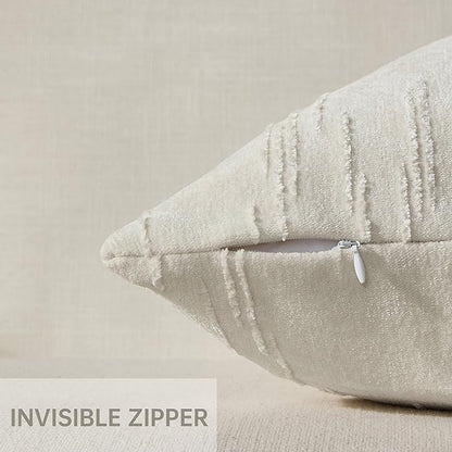 Set of 2 Soft Textured Throw Pillow Covers 20x20, Invisible Zipper Neutral Cushion Cases, Easy - Care Decorative Farmhouse Decor for Living Room Couch (White, 20" x 20" (Pack of 2))