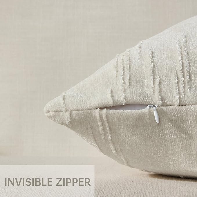 Set of 2 Soft Textured Throw Pillow Covers 24x24, Invisible Zipper Neutral Cushion Cases, Easy - Care Decorative Farmhouse Decor for Living Room Couch (White, 24" x 24" (Pack of 2))
