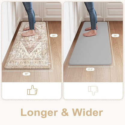 KIMODE Kitchen Mats Cushioned Anti Fatigue, 20"x39" Farmhouse Kitchen Rug, Non Slip Kitchen Mats for Floor, Padded Kitchen Floor Mats, Standing Desk Mat for Sink, Laundry, Desk Khaki