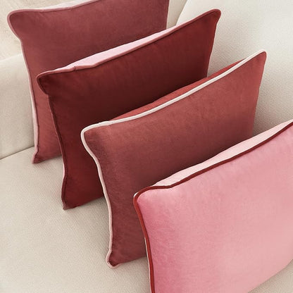 MONDAY MOOSE Decorative Throw Pillow Covers Cushion Cases, Set of 4 Soft Velvet Modern Double-Sided Designs, Mix and Match, Pillow Inserts Not Included (20x20 inch, Pink/Dark Pink)