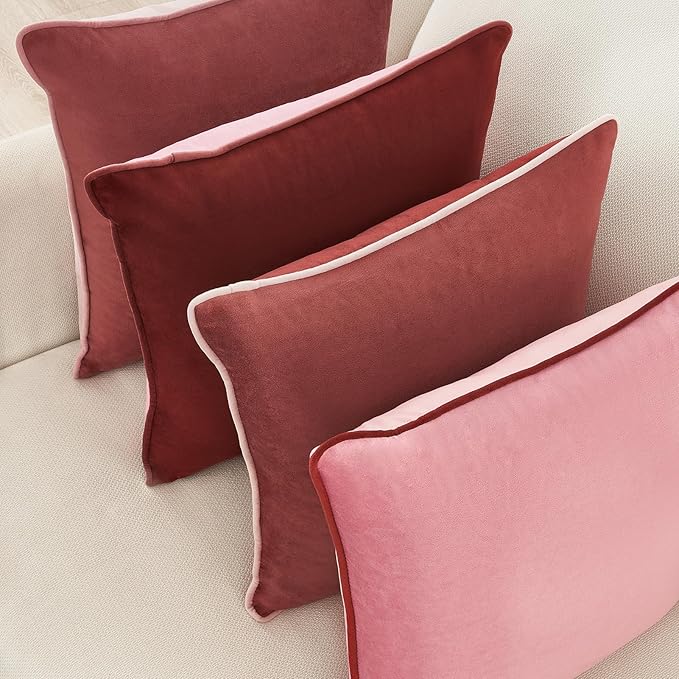 MONDAY MOOSE Decorative Throw Pillow Covers Cushion Cases, Set of 4 Soft Velvet Modern Double-Sided Designs, Mix and Match, Pillow Inserts Not Included (16x16 inch, Pink/Dark Pink)