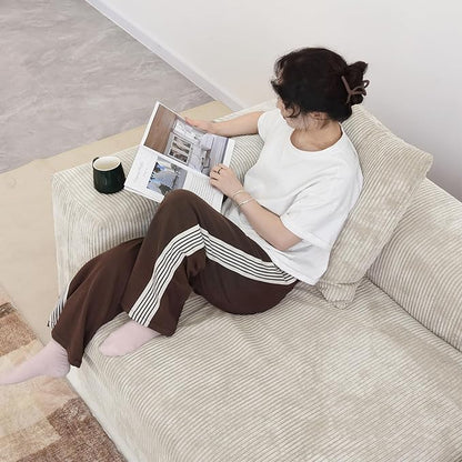 JACH Sectional Couch with 5 Pillows, Luxurious Modular Sectional Couch with Chaise Ottoman, Cushion Covers Removable, Corduroy Modern Soft Couches for Living Room, Office (Beige)