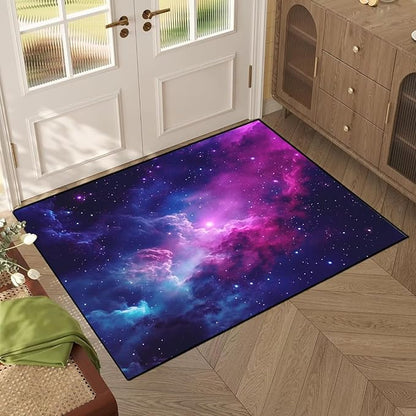 Purple Galaxy Rug Space Rugs Colorful Throw Rug Non-Slip Sun and Cloud Carpet Doormats for Living Room Bedroom Apartment Dorm Floor Mat 63 in x 31 in
