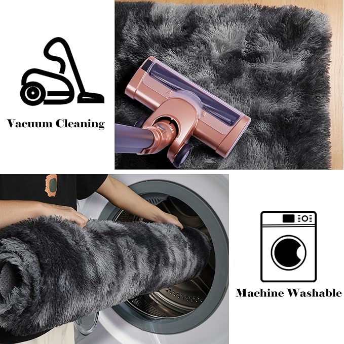 ONASAR Area Rugs 9x12 Living Room, Tie-Dyed Dark Grey Large Fluffy Bedroom Rug, Washable Soft Plush Thick Shaggy Big Floor Carpet for Kids Boy Girls Teen Dorm Nursery Indoor Home Decor Aesthetic
