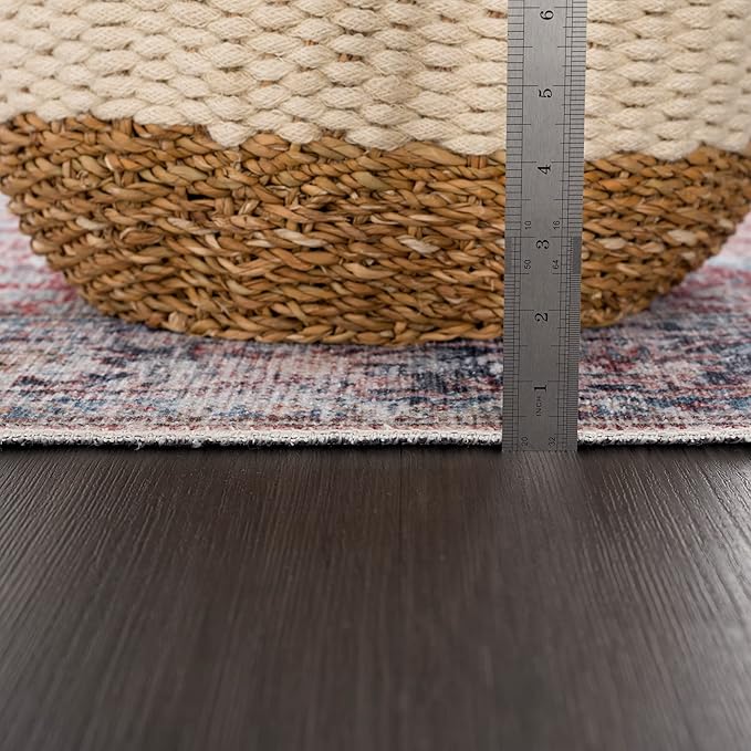 Bloom Rugs Caria Washable Non-Slip 10 ft Runner - Brick/Dark Blue Traditional Runner for Entryway, Hallway, Bathroom, and Kitchen - Exact Size: 2'6" x 10'