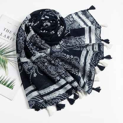 Scarf for Women Lightweight Soft Floral Leopard Printed Scarves Fall Winter Fashion Shawl Wrap with Fringe