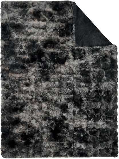 Lotus Karen Faux Fur Blanket Tie-Dye Dark Gray Twin Size - Big Bubble Rabbit Fluff Throw for Couch Small Fluffy Fuzzy Cozy Thick Furry Plush Shaggy Blankets 90x90 Inches