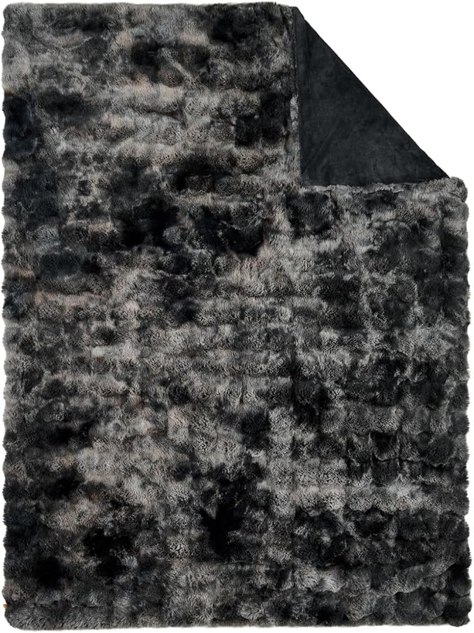Lotus Karen Faux Fur Throw Blanket Tie-Dye Dark Gray - Big Bubble Rabbit Fluff Blanket for Couch, Small Fluffy Fuzzy Cozy Blanket, Thick Furry Plush Shaggy Blankets, 50x60 Inches