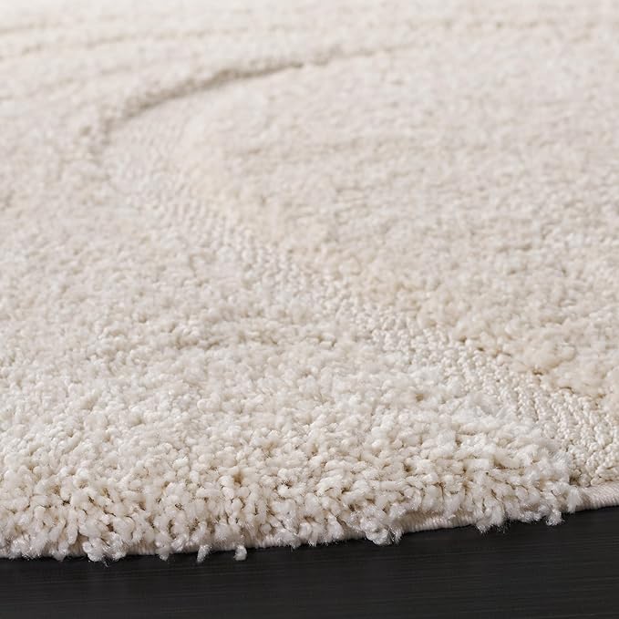 SAFAVIEH Florida Shag Collection Area Rug - 8' Round, Creme & Creme, Non-Shedding & Easy Care, 1.2-inch Thick Ideal for High Traffic Areas in Living Room, Bedroom (SG471-1111)