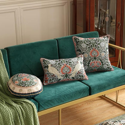 ISAENNE Designer William Morris Rectangular Throw Pillow Covers 12x20 Pack of 2,Vintage Floral Birds Cushion Cases, Decorative Linen Pillow Covers for Sofa Couch Bedroom Living Room Outdoor