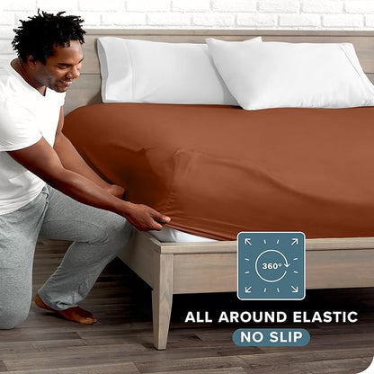 Bare Home Fitted Bottom Sheet King Size - Premium 1800 Microfiber - Ultra-Soft Hotel Luxury - Deep Pocket - Durable and Long Lasting (King, Terracotta)