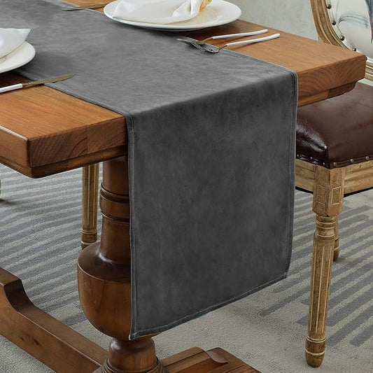 BALCONY & FALCON Velvet Table Runner 14"x51" Dark Gray Luxury Machine Washable Farmhouse Vintage Runner for Table Dining, Party, Wedding, Birthday, Easter, Thanksgiving & Christmas & Home Décor
