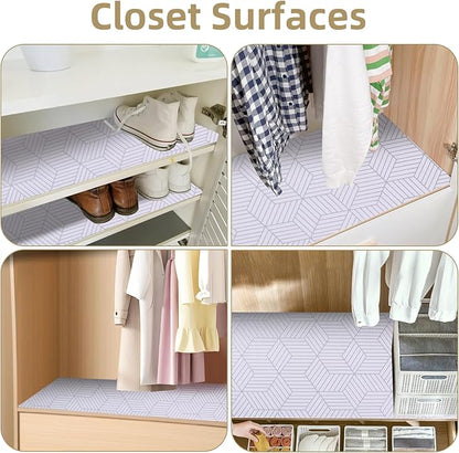 Shelf Liners for Kitchen Cabinets Non Adhesive Shelf Liner Paper Non-Slip Thickened Drawer Liner Easy to Clean for Tool Box Refrigerator with Knife and Tape Measure, Silver Geometric, 11.8 x 354.3 in