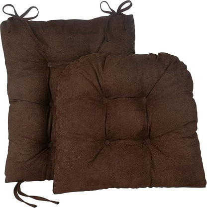 Klear Vu Omega Non-Slip Rocking Chair Cushion Set, Assembled in USA, Thick Padding & Tufted Design, Includes Seat Pad & Back Pillow with Ties, 17x17 Inches, 2-Piece Set, Twillo Chocolate Brown