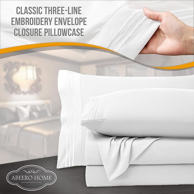 Twin Sheets Set - Luxury Hotel Bed Sheets - Soft Cooling Sheet with Elastic Corner Straps - Deep Pockets Microfiber Bedsheets - Bedding Sheet & Pillowcases Set - 3 PC (Twin Size, White)