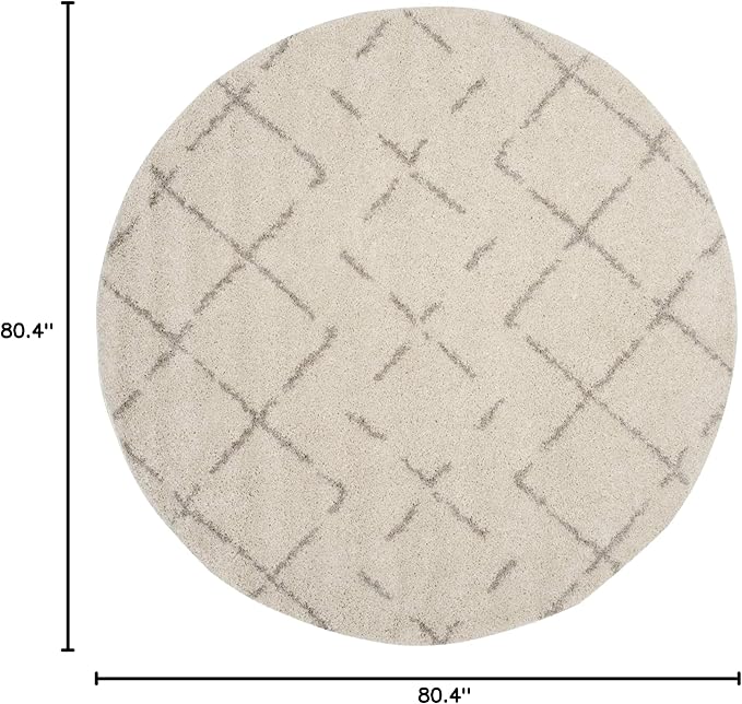 SAFAVIEH Arizona Shag Collection 6'7" Round Ivory/Beige ASG743A Moroccan Diamond Non-Shedding Living Room Bedroom Dining Room Entryway Plush 1.6-inch Thick Area Rug