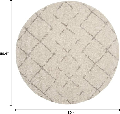 SAFAVIEH Arizona Shag Collection 6'7" Round Ivory/Beige ASG743A Moroccan Diamond Non-Shedding Living Room Bedroom Dining Room Entryway Plush 1.6-inch Thick Area Rug