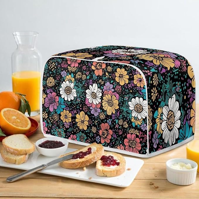 Flower 4 Slice Bread Maker Cover for Kitchen, Dustproof Toaster Cover Suitable for Standard Size Bread Machine, Small Kitchen Appliance