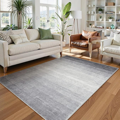 Wonnitar 4x6 Washable Grey Rug for Bedroom, Modern Ombre Area Rug for Living Room, Non-Slip Stain Resistant Entryway Throw Mat, Non-Shedding Low Pile Floor Carpet for Bedside Mudroom (Grey, 4'x6')