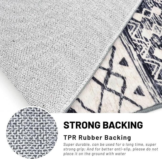 KUTA Moroccan Washable Runner Rug 2.6x18 Non-Slip Vintage Black Navy Blue Boho Hallway Kitchen Rugs Ultra Soft Geometric Floor Carpet Runners for Bedroom Stairway Living Room