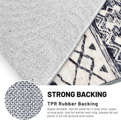 KUTA Boho Runners for Hallways 2.6x12 ft Moroccan Washable Runner Rug Non-Slip Vintage Black Navy Blue Kitchen Rugs Ultra Soft Geometric Floor Carpet for Bedroom Laundry Living Room