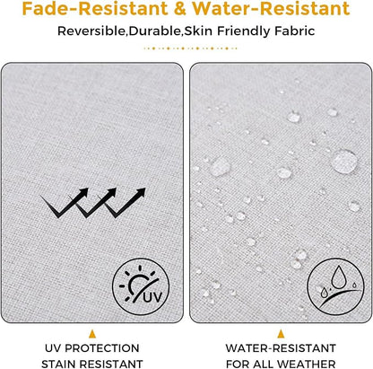 FUNHOME Outdoor Chair Cushions 19 x19 Inch,Water Resistant Tufted Seat Cushions 19",Reversible,Weather Resistant,Rounded Back Wicker Chair Cushion for Patio Garden Furniture(White Gray)