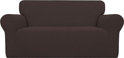 Easy-Going Stretch Loveseat Slipcover 1-Piece Sofa Cover Furniture Protector Couch Soft with Elastic Bottom for Kids Polyester Spandex Jacquard Fabric Small Checks (Loveseat, Chocolate)