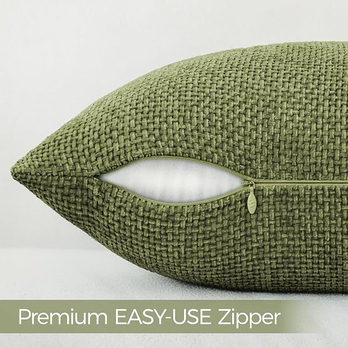 a moment Olive Green Chenille Throw Pillow Covers 18x18 Inch Pack of 2 Modern Decorative Throw Pillow Covers Farmhouse Cross Covers Home Decor for Sofa Bedroom Living Room