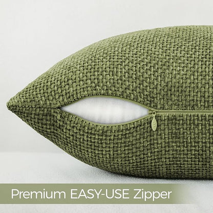 a moment Olive Green Chenille Throw Pillow Covers 22x22 Inch Pack of 2 Modern Decorative Throw Pillow Covers Farmhouse Cross Covers Home Decor for Sofa Bedroom Living Room