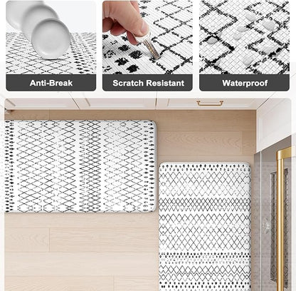 KIMODE Kitchen Mats 2PCS,Cushioned Anti Fatigue Kitchen Rugs and Mats,Non Skid Waterproof Kitchen Mats for Floor,Comfort Foam Standing Mat for Home, Office,Sink,Laundry,Desk,Black and White