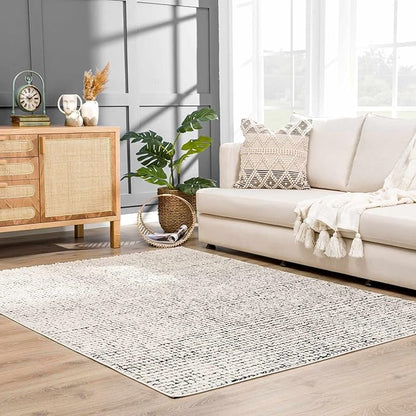 Hauteloom Keita Contemporary Mosaic Area Rug - High Pile Fluffy Soft Shag Carpet for Living Room, Bedroom - Black and White - 5'3" x 7' (5x7)