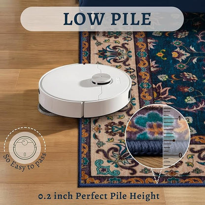 Tangsoo 5x7 Washable Rug, Floral Vintage Large Area Rugs for Living Room, Indoor Non Slip Print Floor Carpet, Soft Low Pile Machine Washable Rug for Bedroom Dining Room Dorm Home Decor Navy Blue