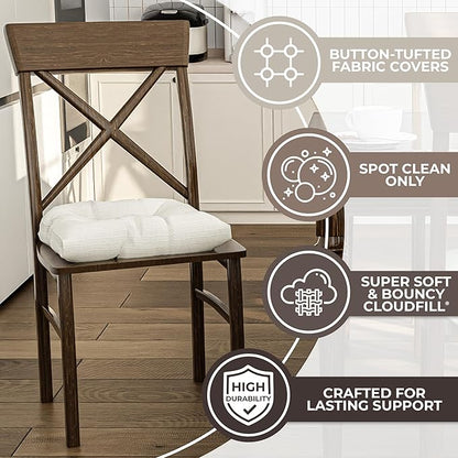 Klear Vu Gripper Overstuffed Universal Non-Slip Dining Chair Cushions for Kitchen Decor or Office Use, U-Shaped Skid-Proof Seat Pad, 17x17 Inches, 2 Count (Pack of 1), Solid Ivory