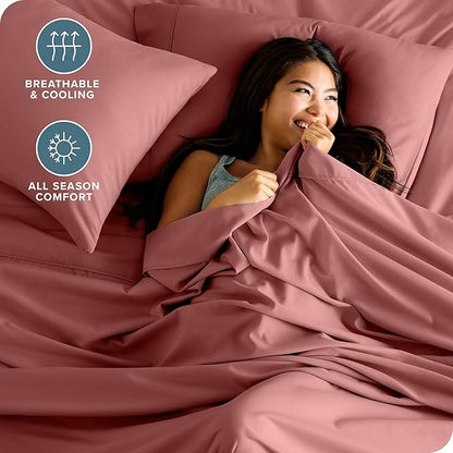 Bare Home Queen Sheet Set - Luxury 1800 Ultra-Soft Microfiber Bed Sheets - Double Brushed - Deep Pockets - Easy Fit - 4 Piece Set - Bedding Sheets & Pillowcases (Queen, Dusty Rose)