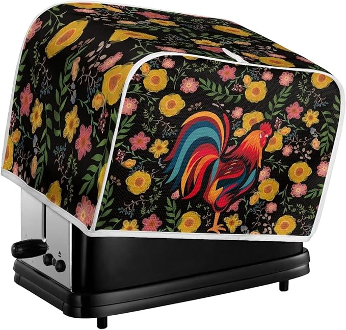 ZFRXIGN Sunflower Chicken Toaster Cover 2 Slice Wide Slot Toaster Rooster Cover Dust Cover with Top Handle Bread Maker Cover Small Kitchen Appliance Cover Home Decor