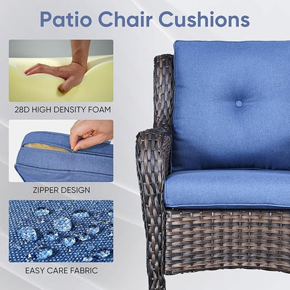 Patio Chair Cushions 5 Packs - Outside 22x24 High Back Water-Resistant Cushion with Zipper Cover for Outdoor Glider Rocking Chairs Loveseat 3-seat Couch Sofa – Blue/Buckle
