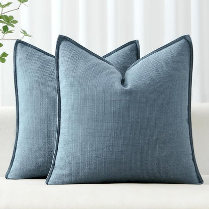 MIULEE Decorative Pillow Covers 20x20, 2 Pack Boho Farmhouse Neutral Throw Pillows for Couch, Thick Textured Modern Linen Cushion Cases Sofa Bed Living Room Home Decor, Blue