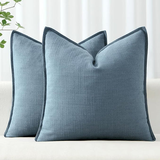 MIULEE Decorative Pillow Covers 20x20, 2 Pack Boho Farmhouse Neutral Throw Pillows for Couch, Thick Textured Modern Linen Cushion Cases Sofa Bed Living Room Home Decor, Blue