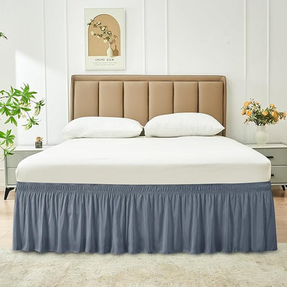 Biscaynebay Wrap Around Bed Skirts for King & Cal King Beds 11" Short Drop, Dark Grey Adjustable Elastic Dust Ruffles Easy Fit Wrinkle Resistant Silky Luxurious Fabric Machine Washable