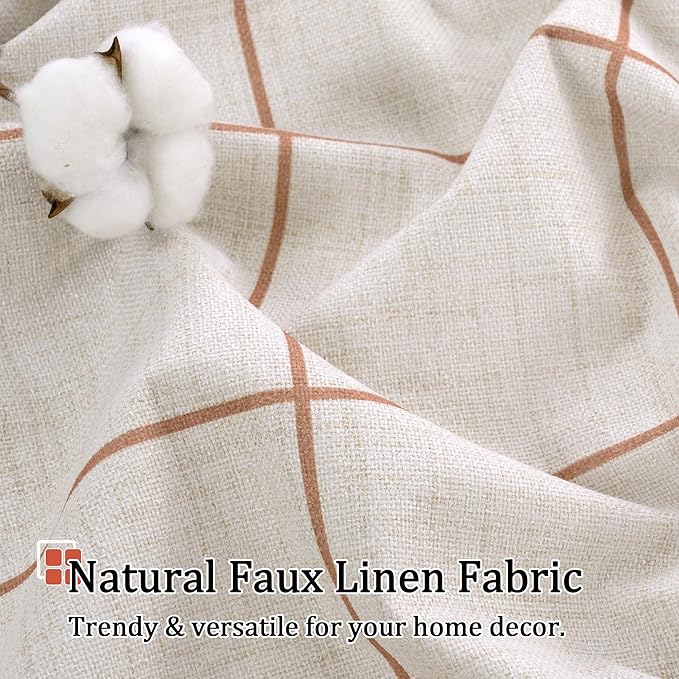 Linen Blackout Curtains for Living Room - Boho Plaid Pattern Thermal Insulated Grommet Cottage Core Window Treatments Rustic Drapes for Farmhouse, 52x84 Inch 2 Panels, Terracotta