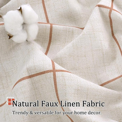 Linen Blackout Curtains for Living Room - Boho Plaid Pattern Thermal Insulated Grommet Cottage Core Window Treatments Rustic Drapes for Farmhouse, 52x84 Inch 2 Panels, Terracotta