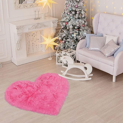 uxcell Heart Shaped Rugs for Bedroom,Small Aesthetic Carpet Girls,Cute Shaggy Floor Mirror Mat,Pastel Furry Throw Rug 2.3ftx3ft, Rose Red