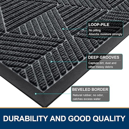 Smiry Front Door Mat Outside Entrance, Heavy Duty Sturdy Natural Rubber Doormat, Trap Dirt and Moisture, Easy Clean Low Profile Mats for Indoor Outdoor Entry, Irregular Triangle (59x35, Grey)