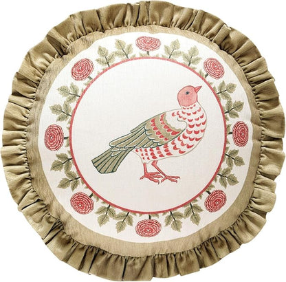 Round Throw Pillow Covers,Brown Cozy Velvet Farmhouse with Bird and Floral Pattern Pillowcases,Decoration Pillows Cushion Covers for Couch Sofa Bed Car Chair,Diameter 16"