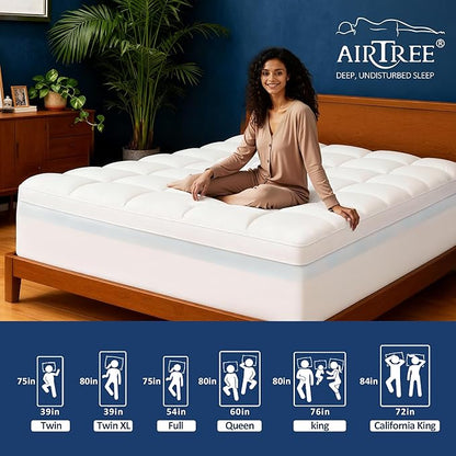 Queen Size Dual Layer 4 Inch Memory Foam Mattress Topper, 2 Inch Cooling Gel Memory Foam and 2 Inch Washable Soft Pillow Top Mattress Pad Cover, 8-24 Inch Deep Pocket, Medium Firm Support