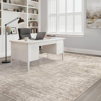 9x12 Area Rug Living Room: Washable Large Neutral Brown Rugs Abstract Soft Modern Stain Resistant Indoor Floor Non-Slip Carpet for Bedroom Nursery Kids Office Playroom Dining Room Under Table Home