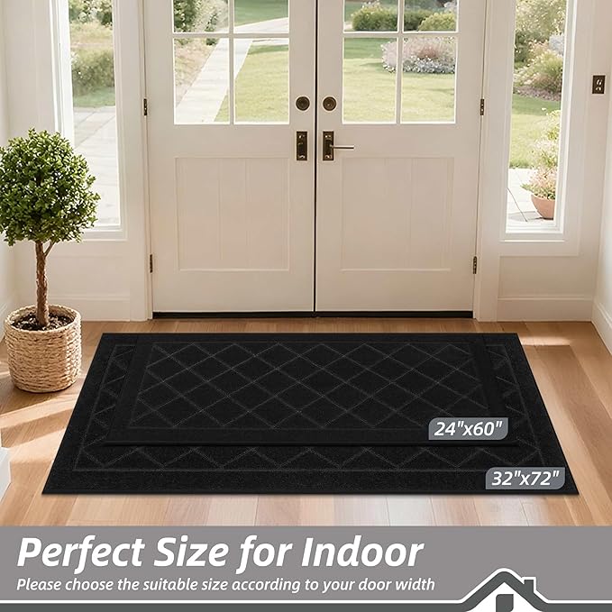 BEQHAUSE Dirt Trapper Door Mat 32" x 72", Doormat Non-Slip Entryway Rugs Washable, Dog Door Mat Stain Resistant and Absorbent Welcome Floor Mat for Front Back Door, Muddy Wet Shoes & Paws, Black